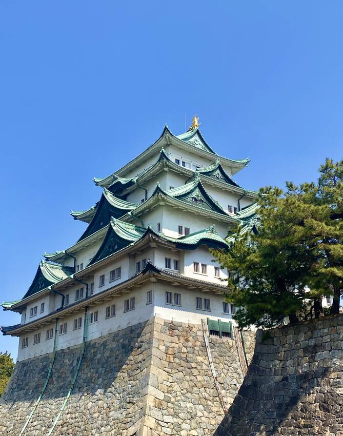 美しい石垣の反り?と天守閣かな...