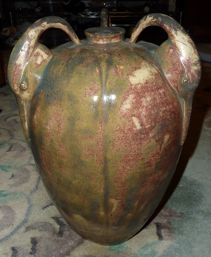 鷺三耳文花瓶