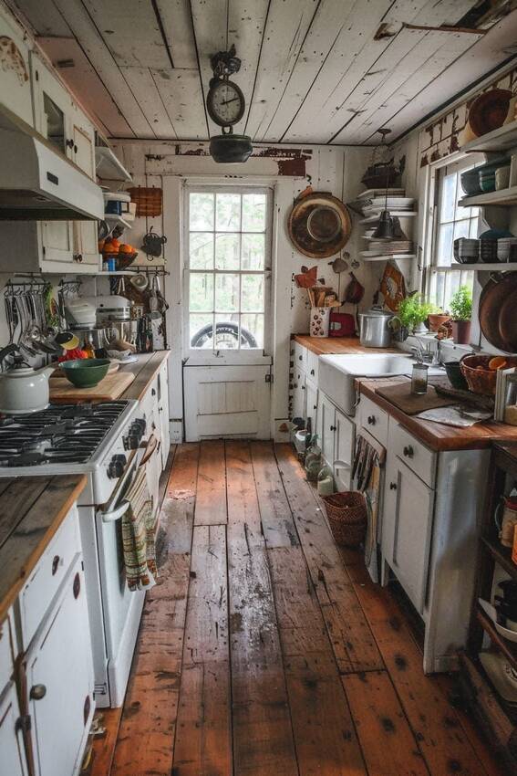 味わいのある台所です。ドアも柱...