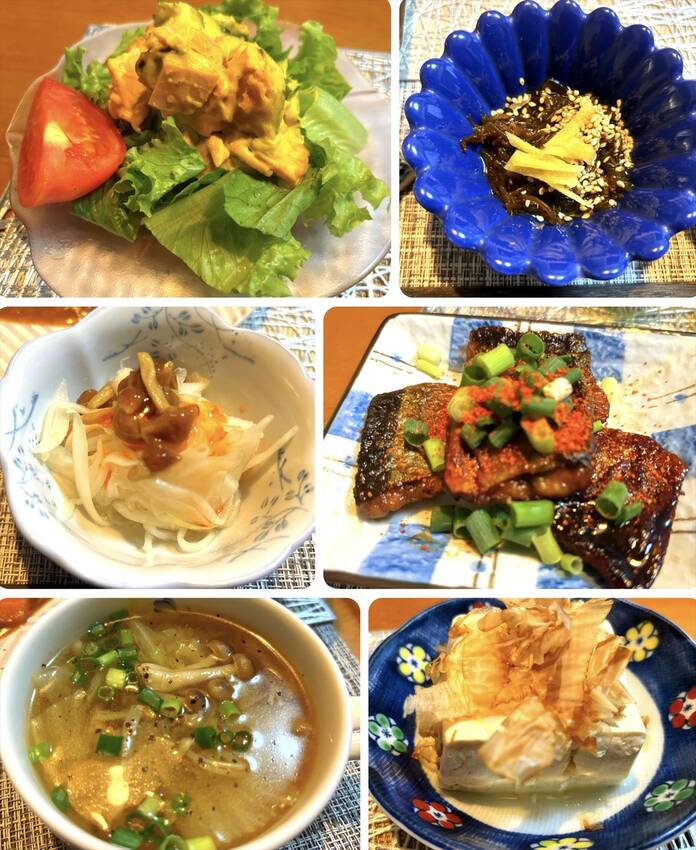 南瓜サラダモズク酢なめこ酢玉葱...