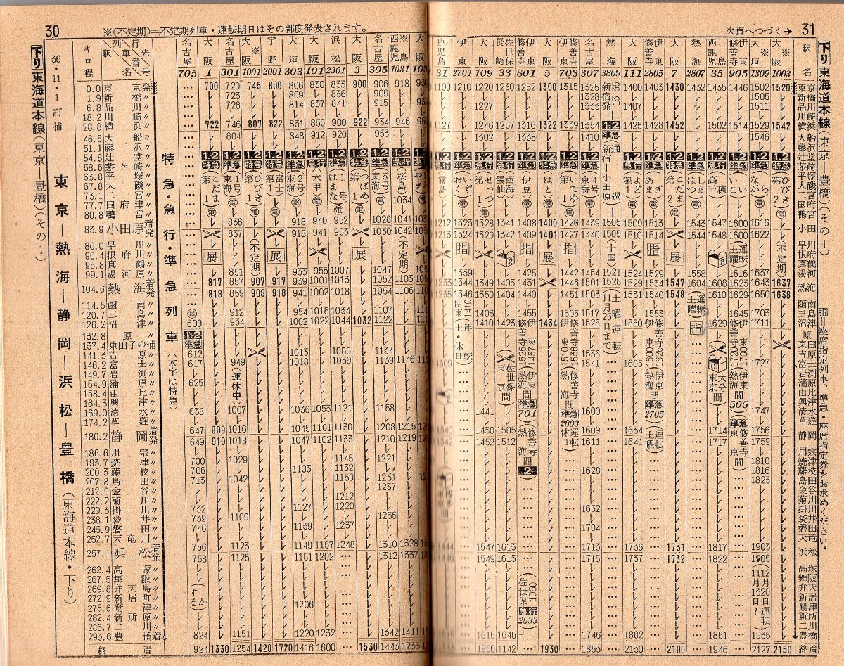 昭和36年10月改正時刻表から
