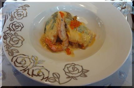 *鯛とホタテとムースの湯葉巻き...