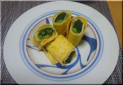 ＊菊菜の薄焼き卵まき 久しぶり...