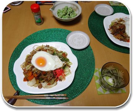 ＊焼きそば ＊そら豆の塩ゆで...
