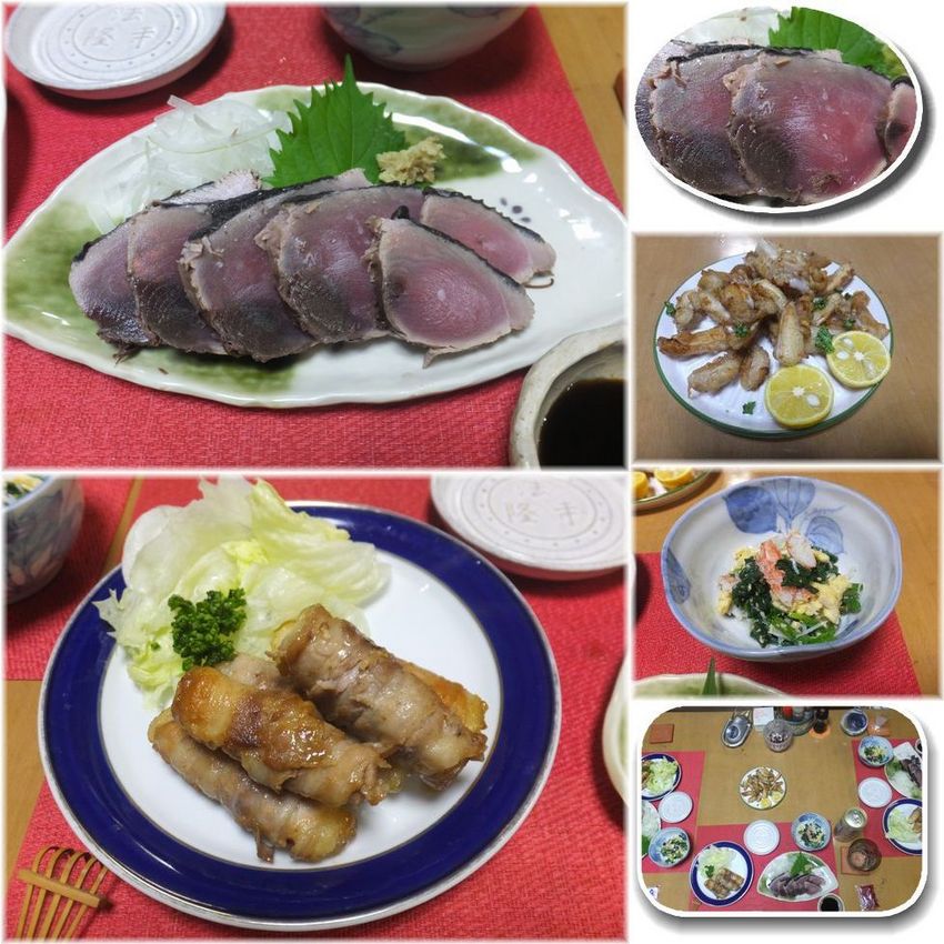 鰹のたたきと長芋の豚バラ巻き－...
