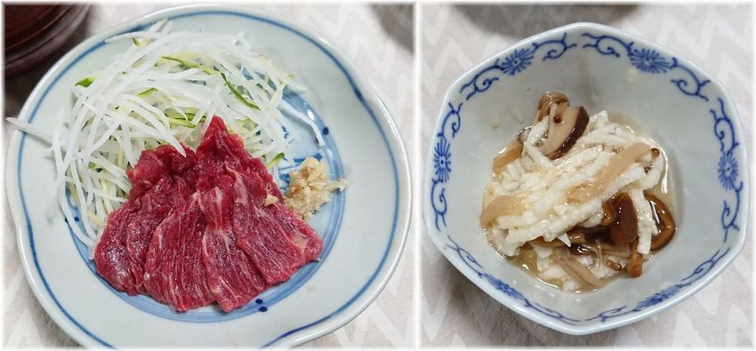 *馬刺し *長芋ときのこ類のた...