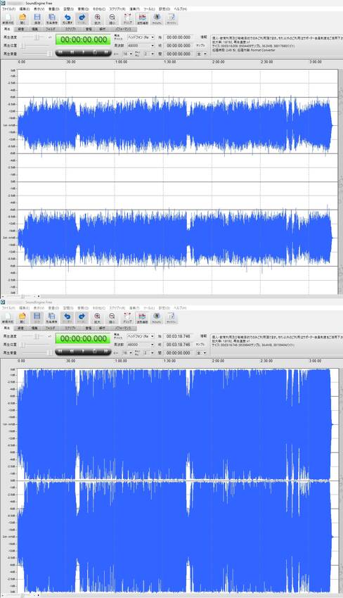 同一楽曲音源の、上がストリーミ...