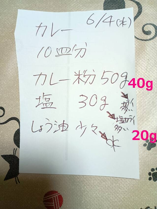 カレー粉と塩の分量・・・多すぎ...