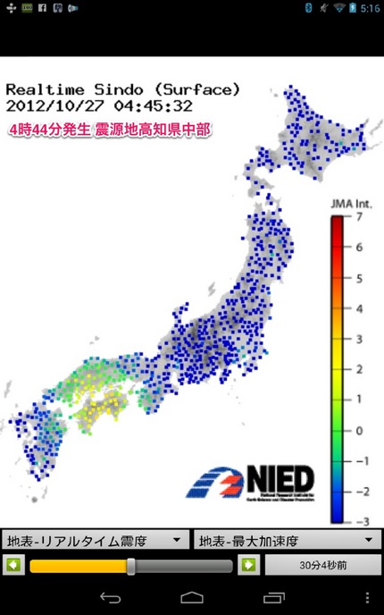 強振モニタによる地表面震度