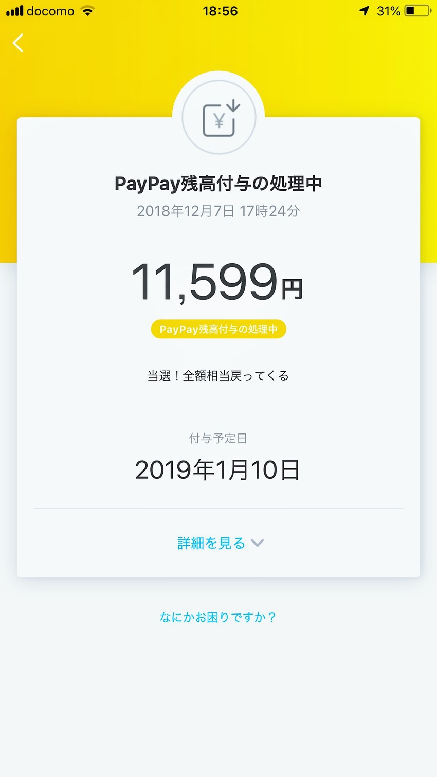 当選!全額戻ってくる