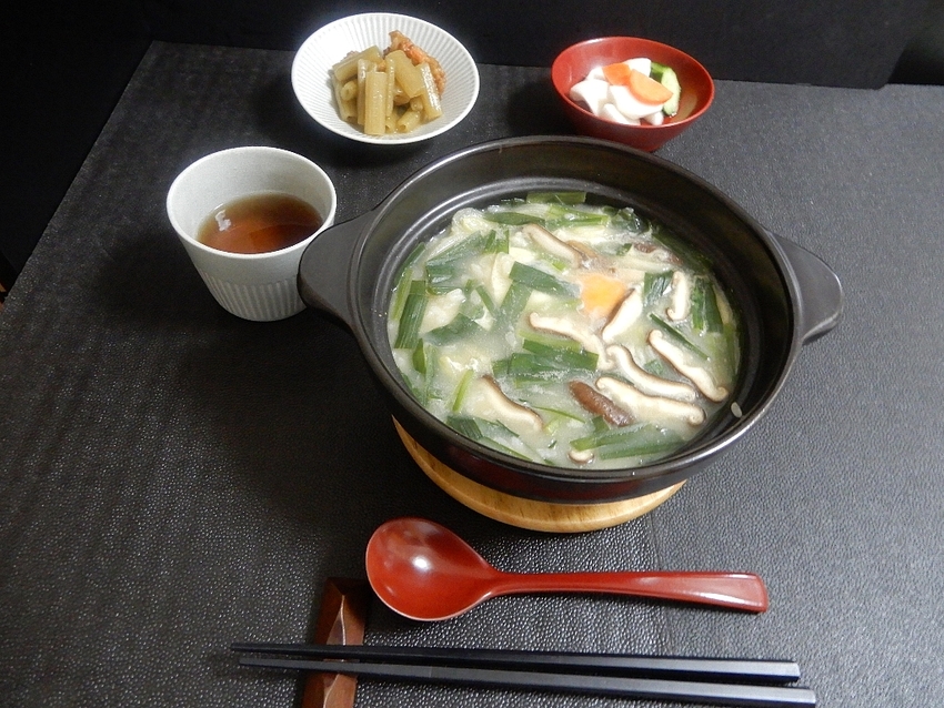 「ニラ＋キノコ　雑炊」　煮物「...