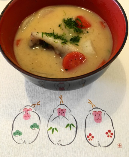 いりこと白味噌仕立ての味噌汁に...