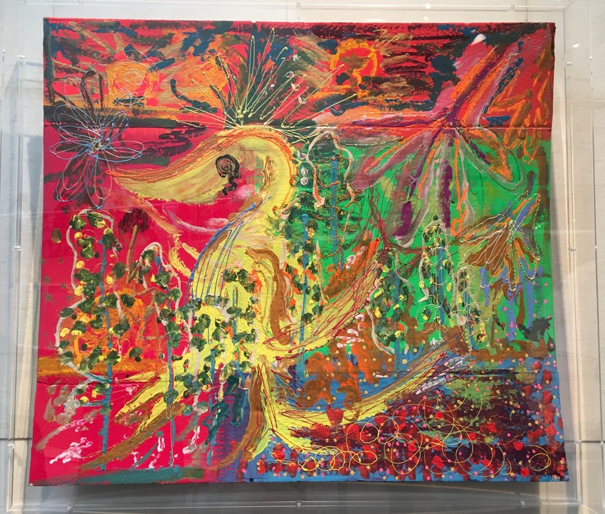 作品「火のトリ」 段ボールに描...