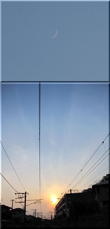 夕日輝く・・・三日月の夕暮れ。