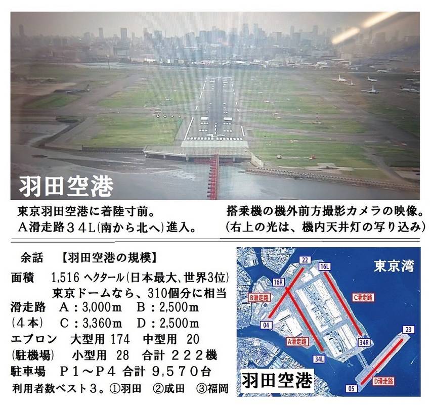 羽田空港に着陸。機内、座席の...