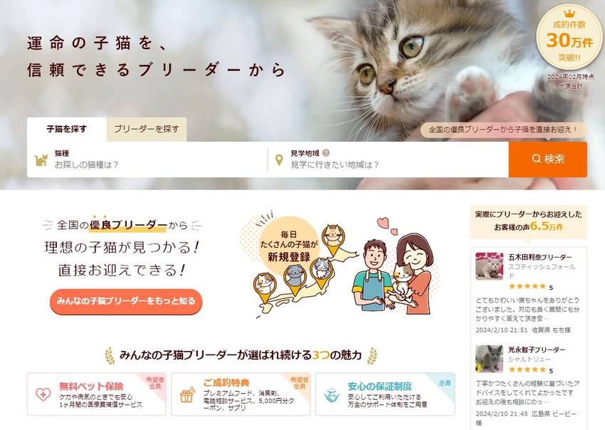 子猫掲載数3,671頭 ブリー...