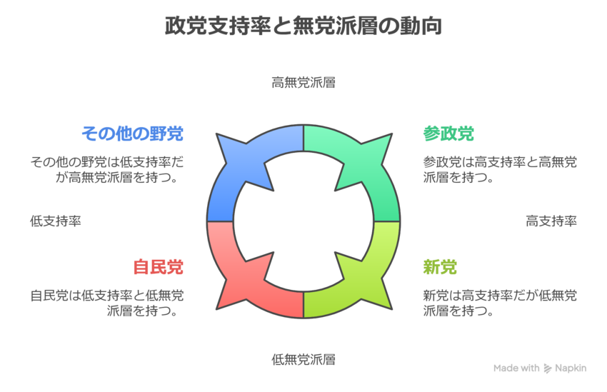 最新世論調査結果：政党支持率の...