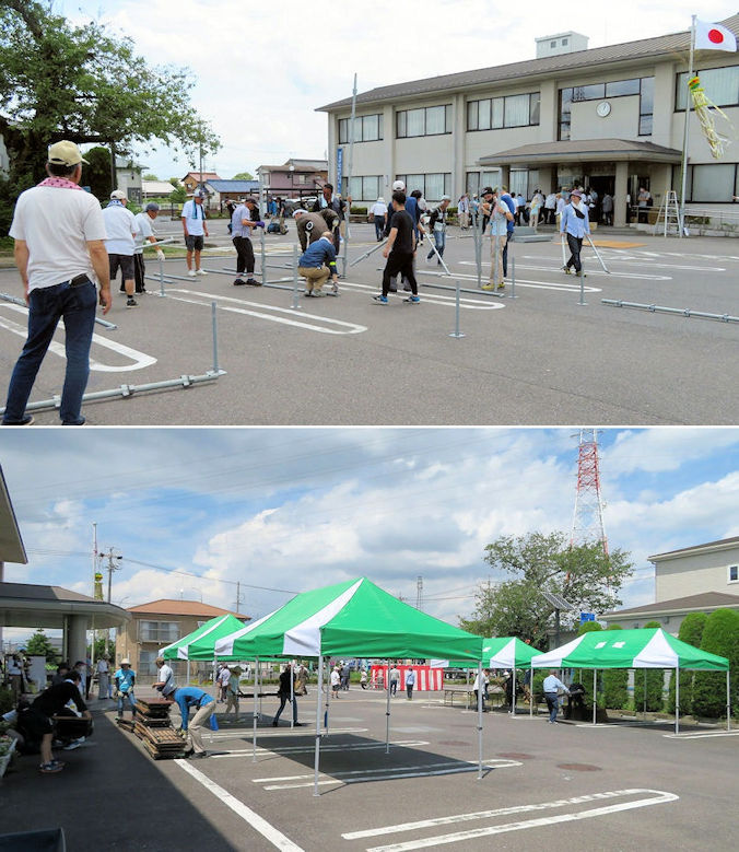 舞台と模擬店テント準備