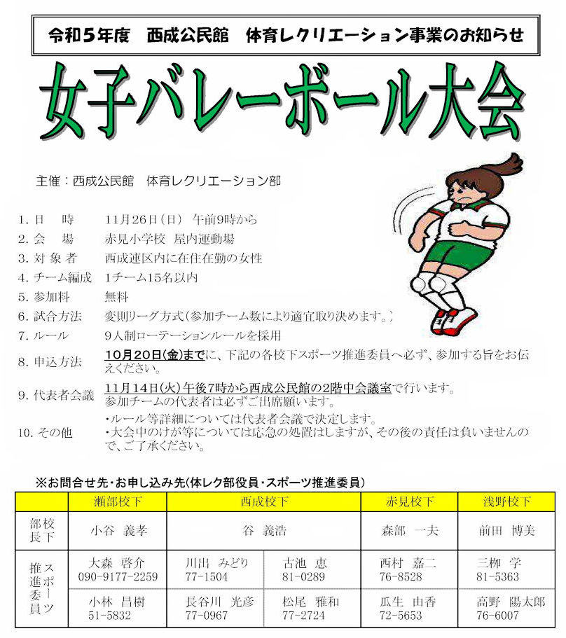 西成公民館体レク事業　女子バレ...