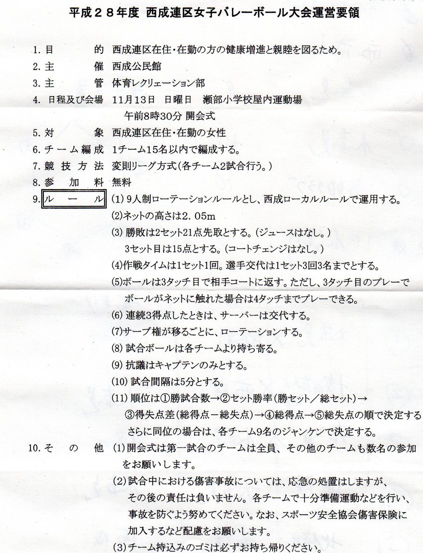 西成連区女子バレーボール大会組...