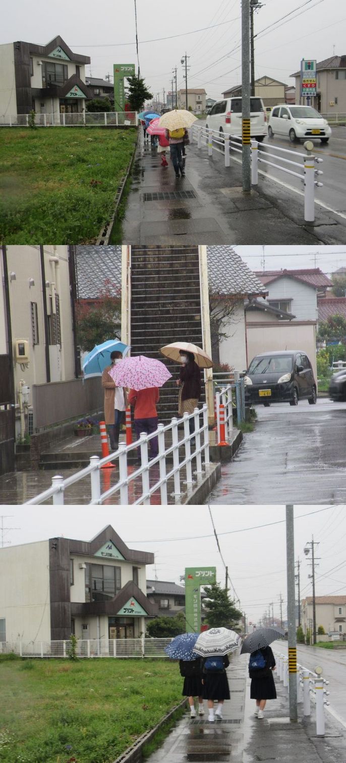 保護者の見送り　中学生の登校も