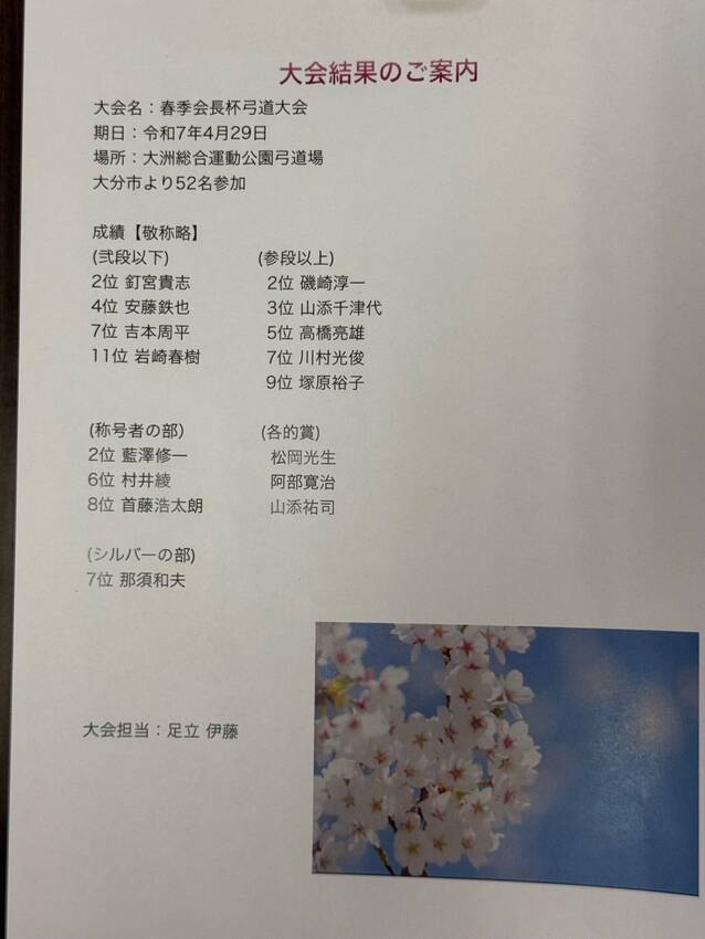 【大会結果】春季会長杯弓道大会