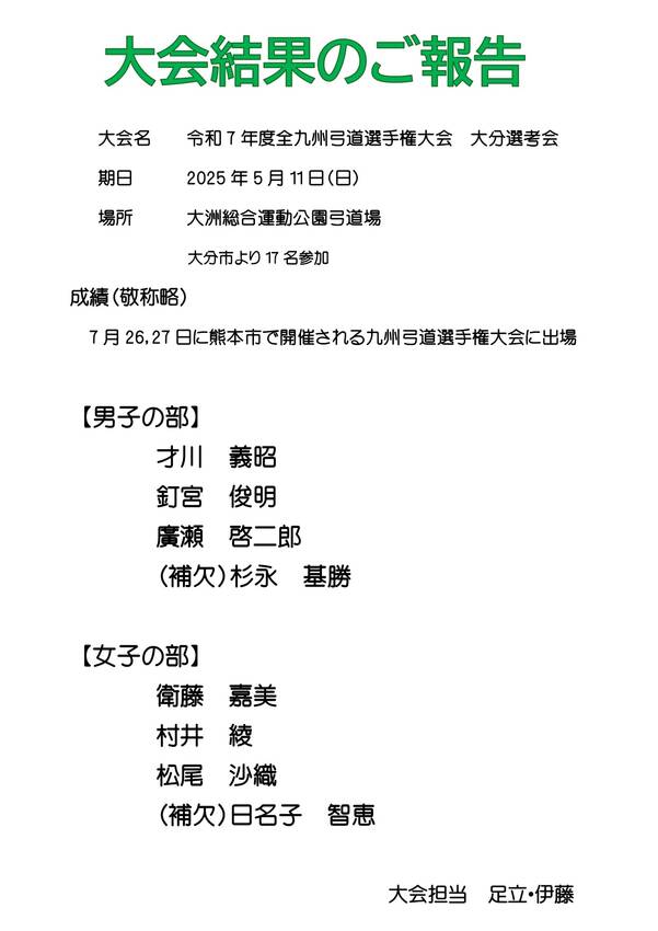 【大会結果】令和7年度 全九州...