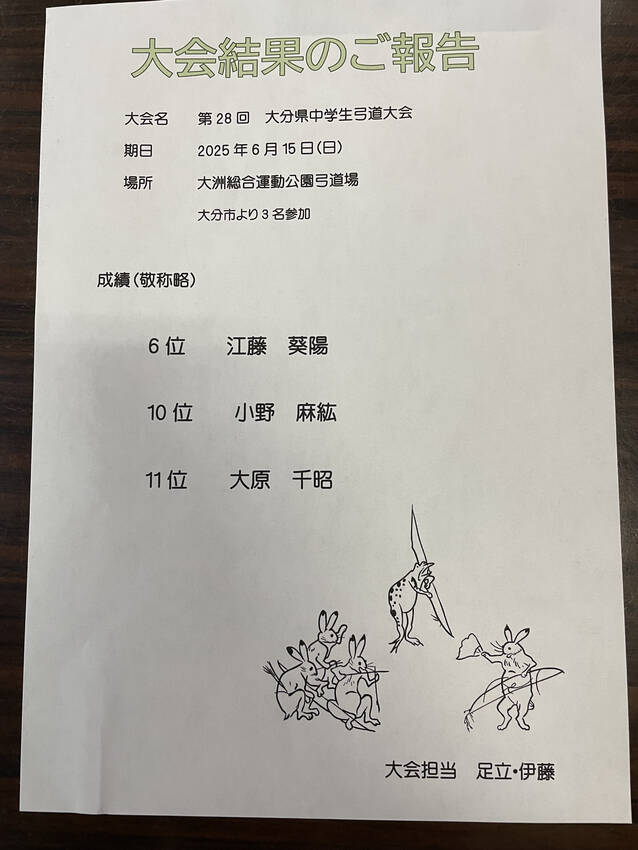 【大会結果】大分県中学生弓道大...
