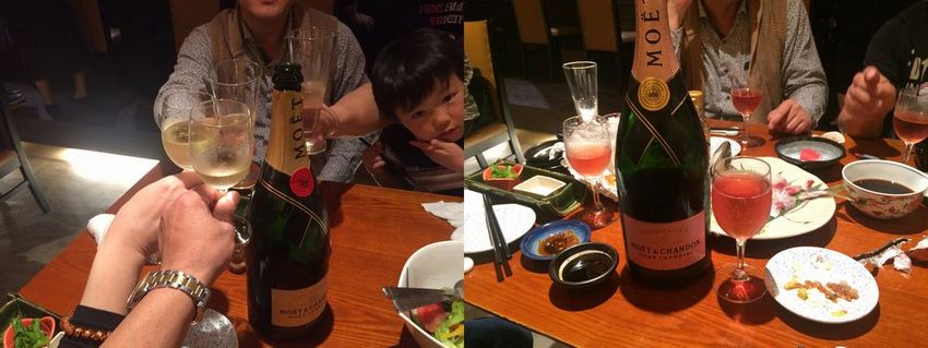 お祝いなのでシャンパン、白とピ...