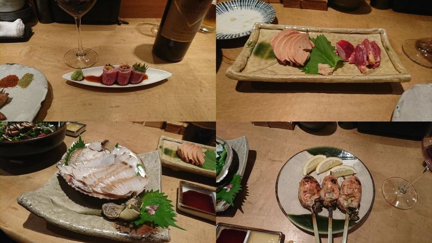 飛騨牛肉の雲丹巻き　肝さし 鮑...