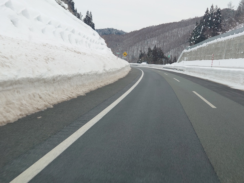 道路には雪が無かったですが山は...