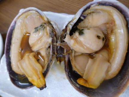 貝の内側が紫色をしているので、...