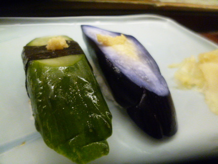 胡瓜の浅漬け、茄子の浅漬けの握...