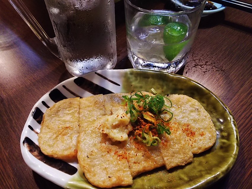 カボス焼酎で河豚じゃこ天！