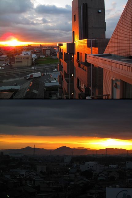 今朝の日の出、そして太陽は雲の...
