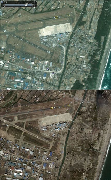 GoogleEarthで津波の...