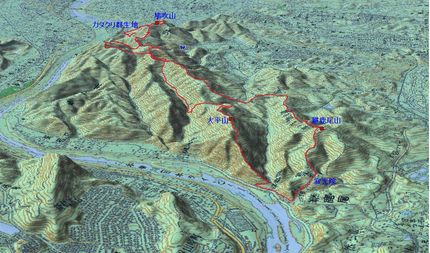 鳩吹・継鹿尾山のルートを3Dで