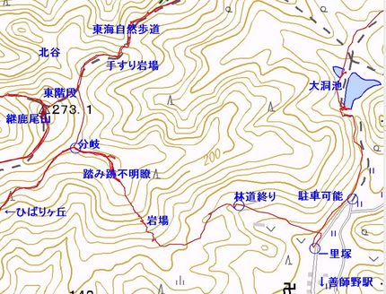 善師野一里塚ルートの詳細図