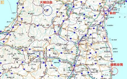 福島原発の北西、仙台の西に位置...