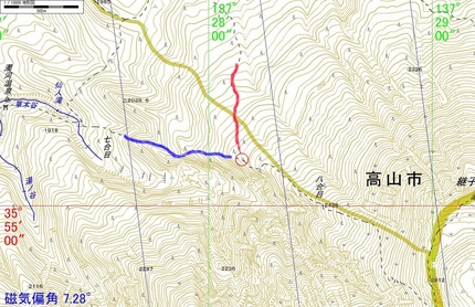 ※赤い線が間違えた道、分岐時は...