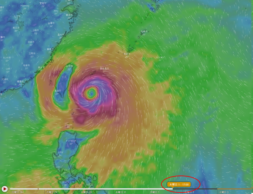 これが名古屋に帰る時間の天気図