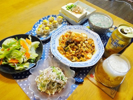 麻婆豆腐とビール