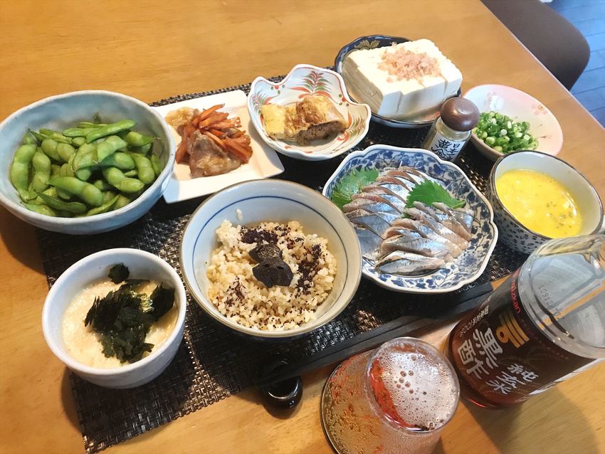 鰯の刺身と黒にんにく玄米定食