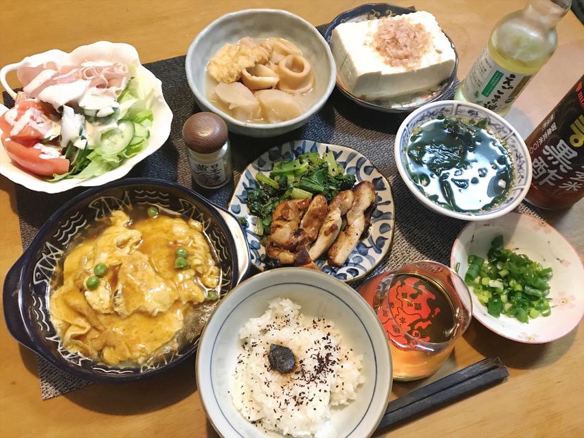 かに玉と黒にんにく胚芽米定食