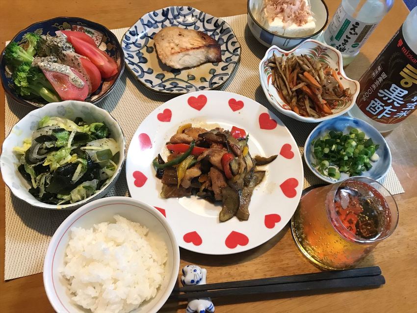 鶏肉と茄子の炒め物定食
