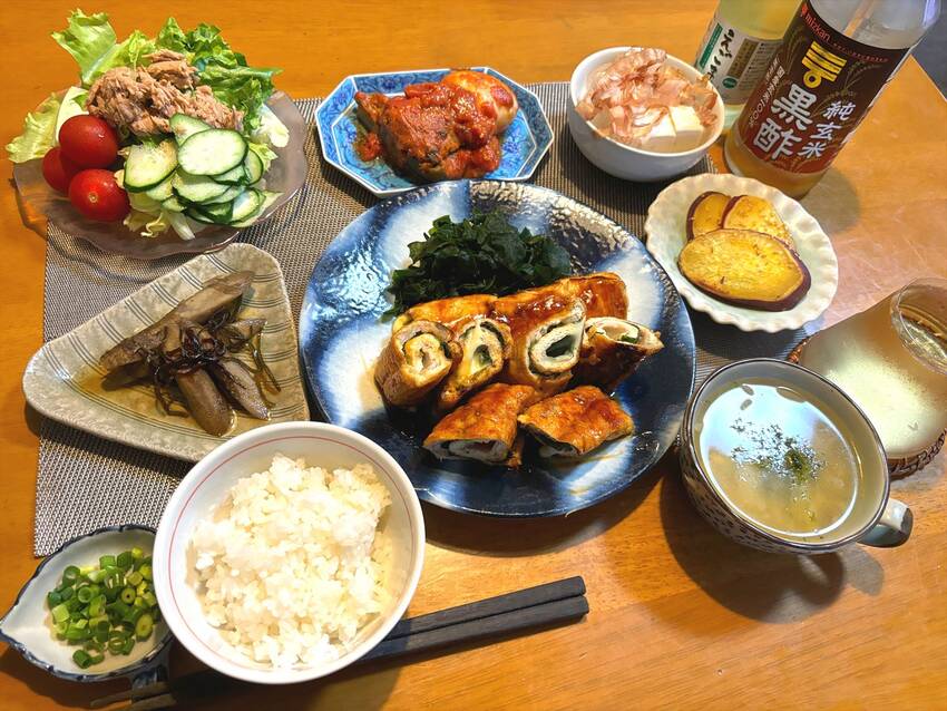 油揚げの豚肉とチーズの紫蘇巻き...