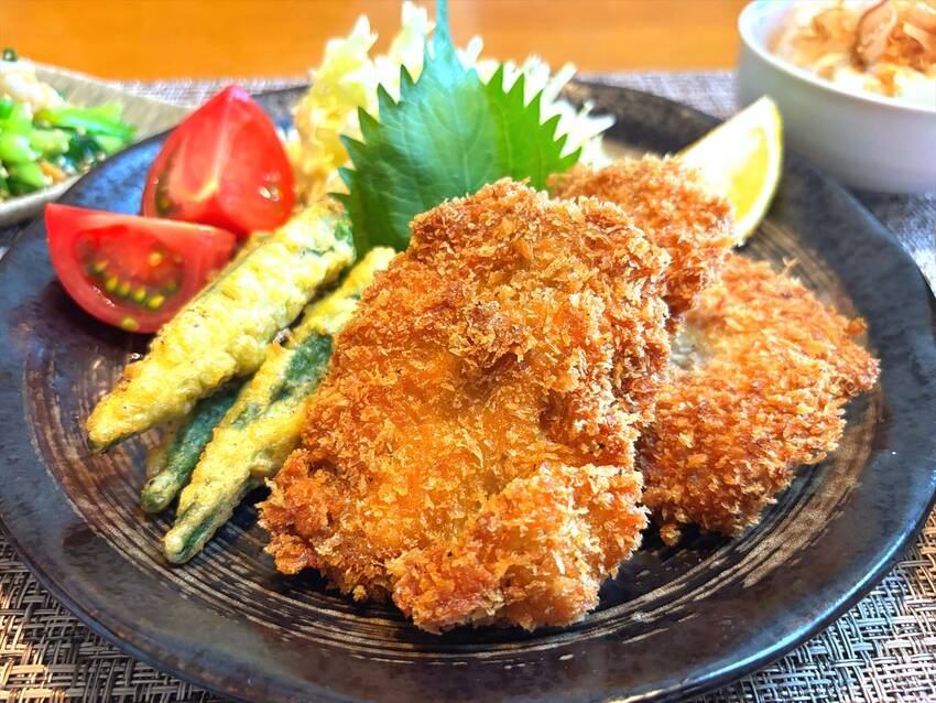 豚ヒレカツとオクラ天ぷら