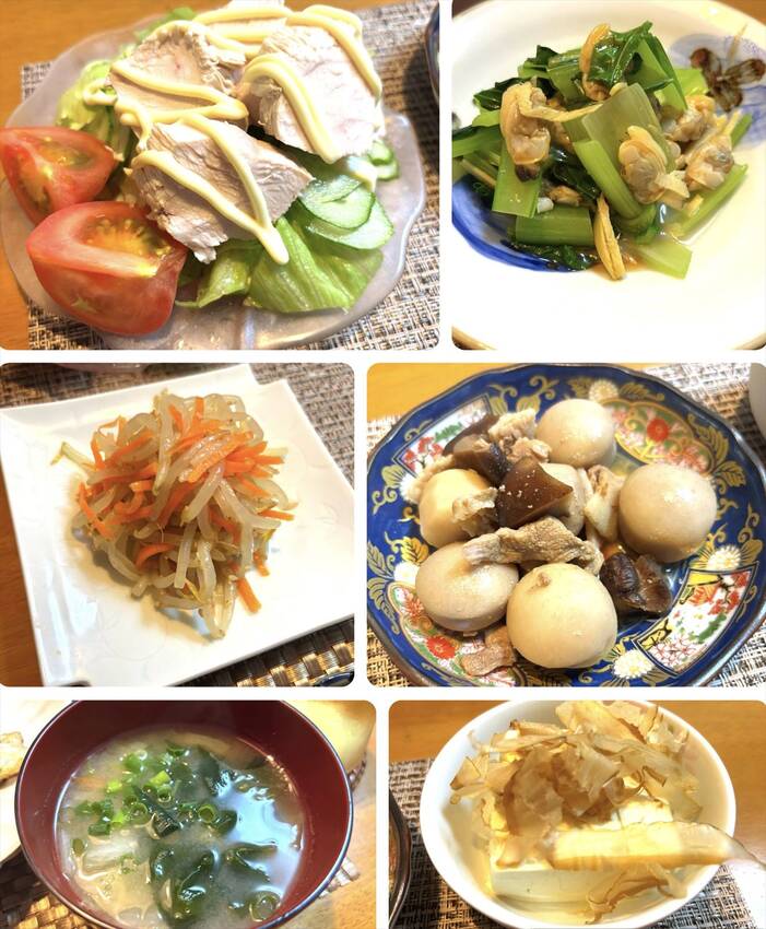 チキンサラダ 小松菜とあさりの...