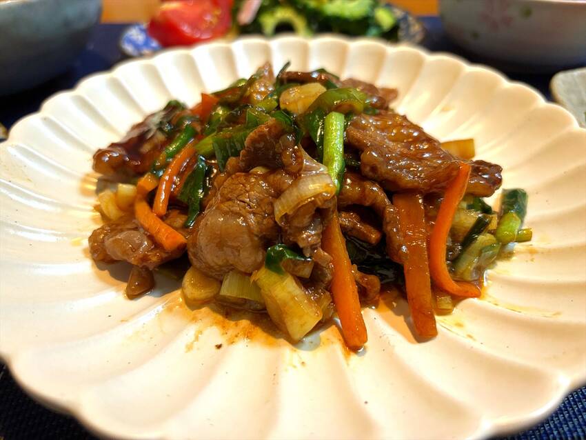牛バラ肉とニラの中華風炒め
