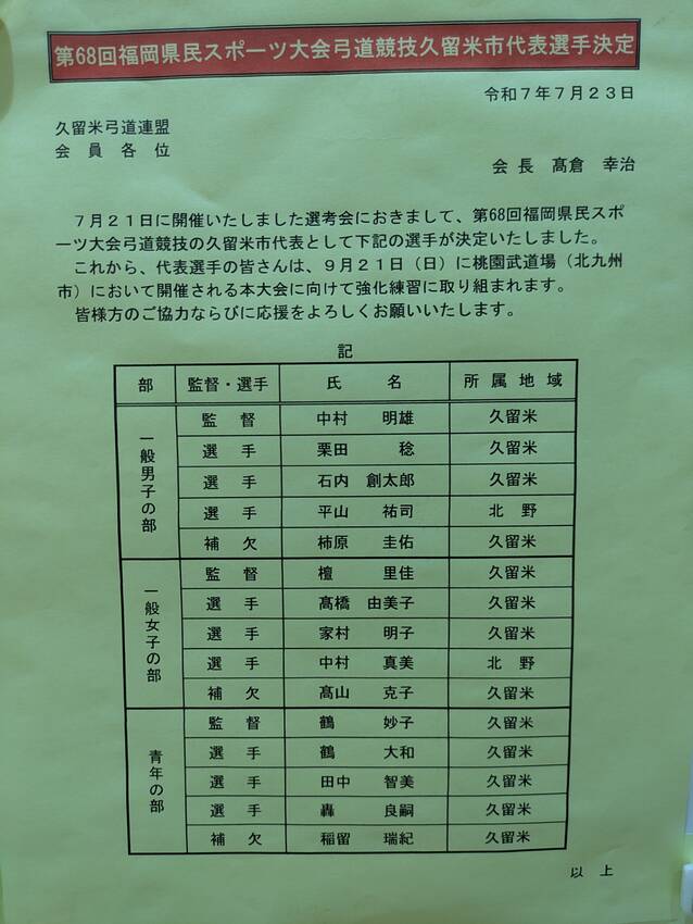 【第68回】県民スポーツ大会 選手選考会...